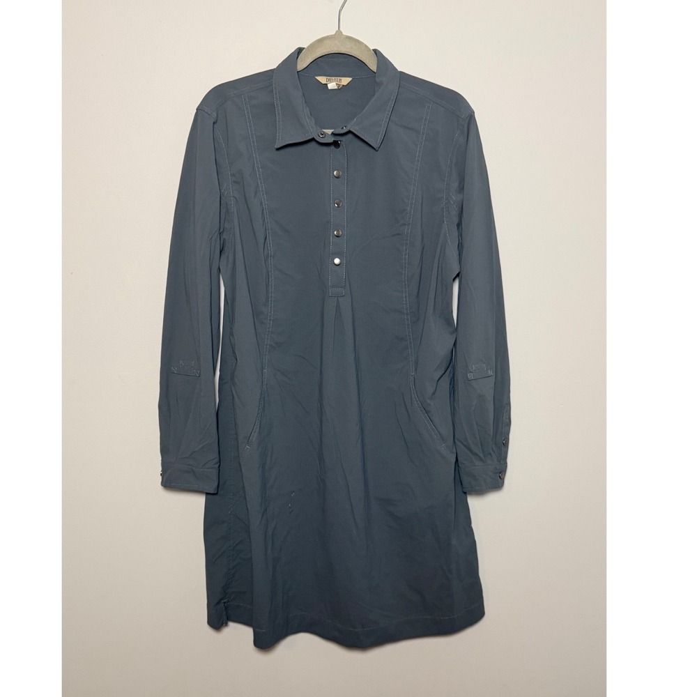 Duluth Trading Co Gray Ripstop Utility Shirt Dress Long Sleeve Snap Front SMB